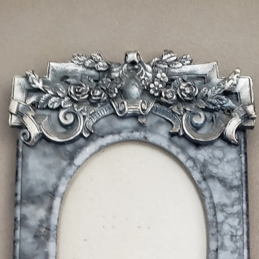 Vintage Pewter & Rock Stone Gray Collectible Ornate Photo Frame 8
